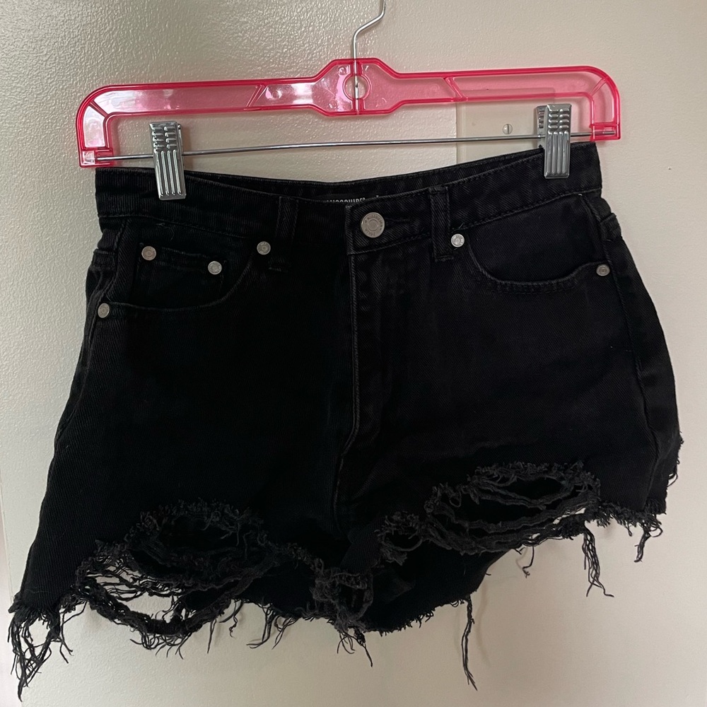 Missguided Black Distressed Denim Shorts